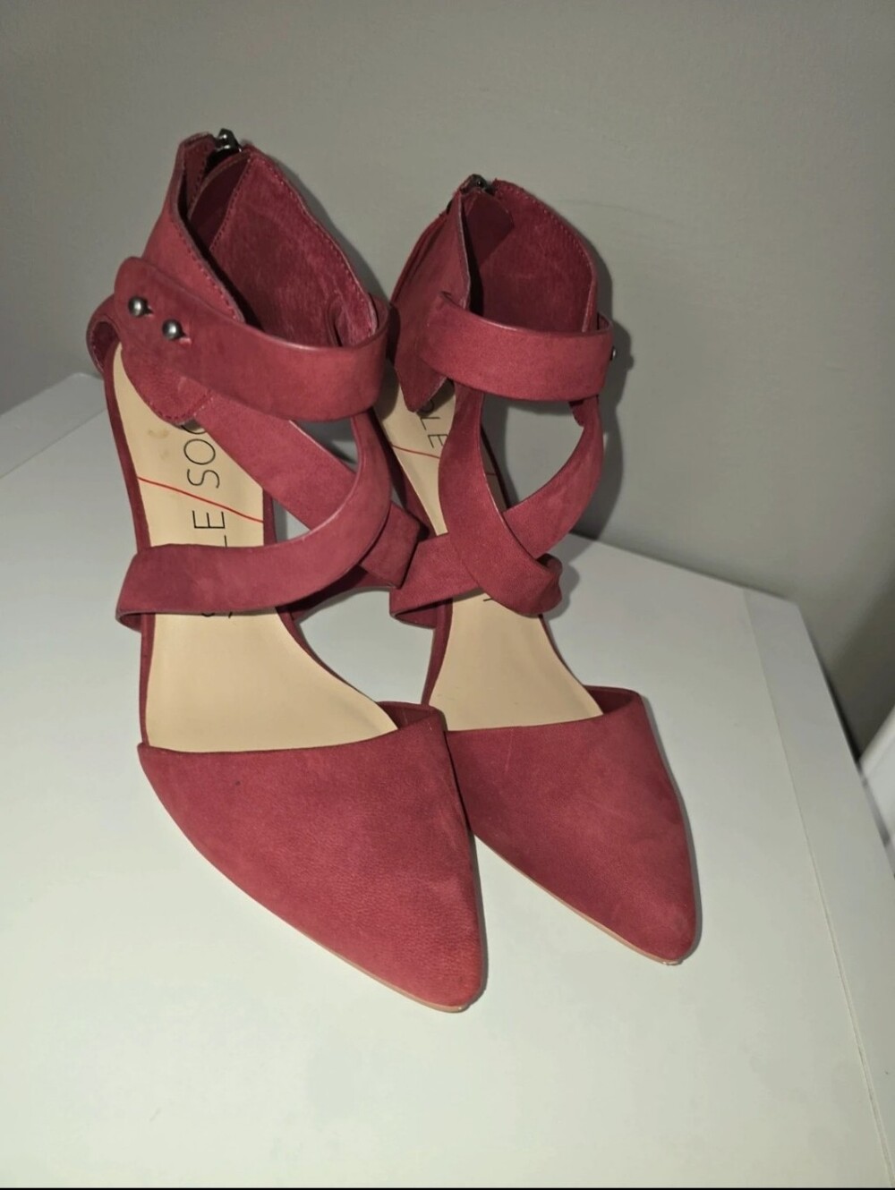 Nordstrom Rose-Red Suede Pointed-Toe Strappy Heels